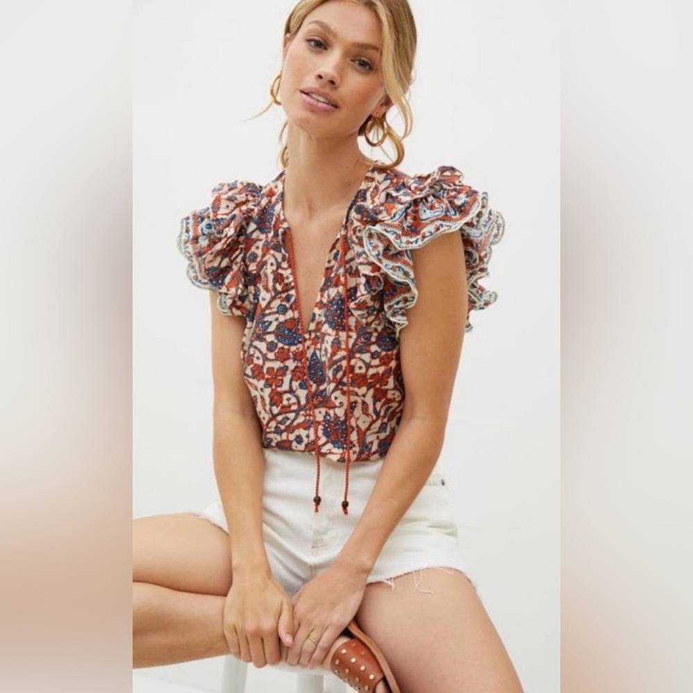 Love the Label x Anthropologie Mabel Vineyard Ruffled Blouse S